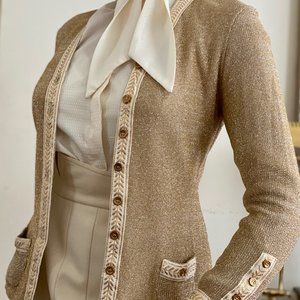 SOLD Vintage 70s Beene Bazaar Metallic Gold Button Cardigan (Small)